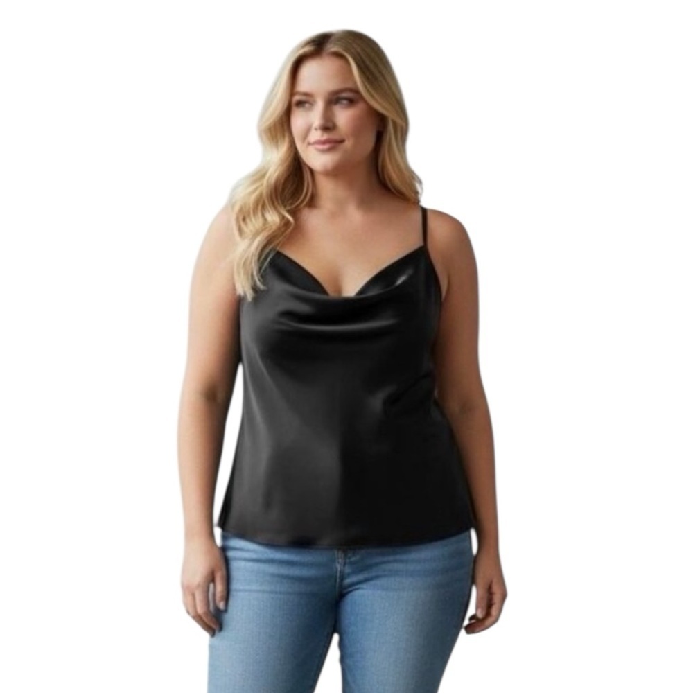Ava & Viv Black Satin Sleeveless Cowl Neck Cami/Blouse 1X